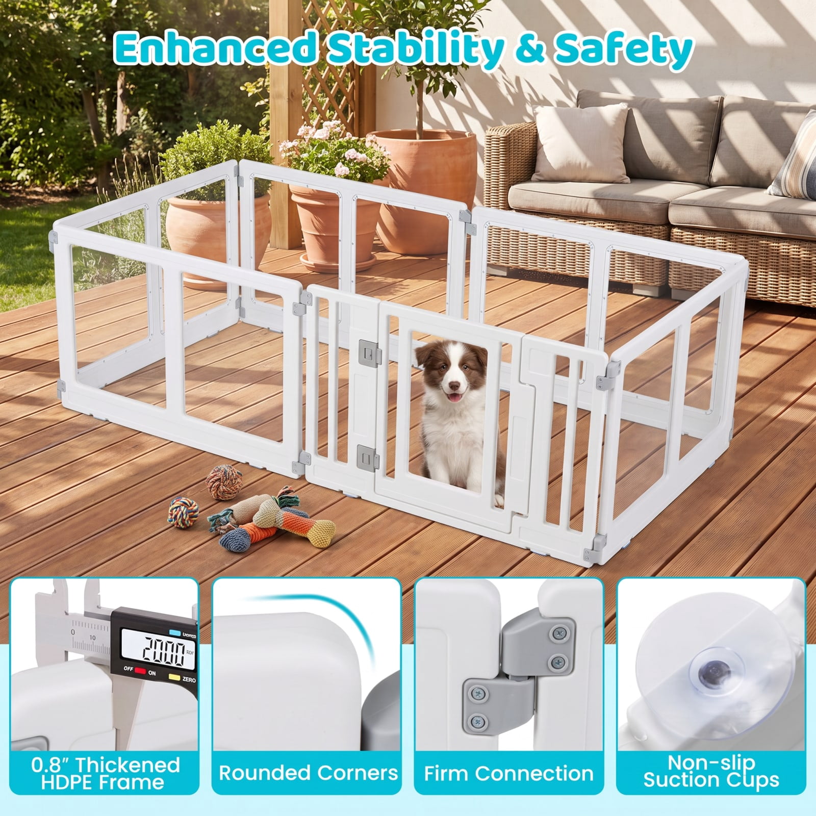 Vebreda 6-Panel Clear Plastic Dog Playpen with Secure Locking Door, See-Through Foldable Pet Pen for Puppies & Small Dogs, Indoor Portable Exercise Fence, Easy-Clean Tool-Free Setup