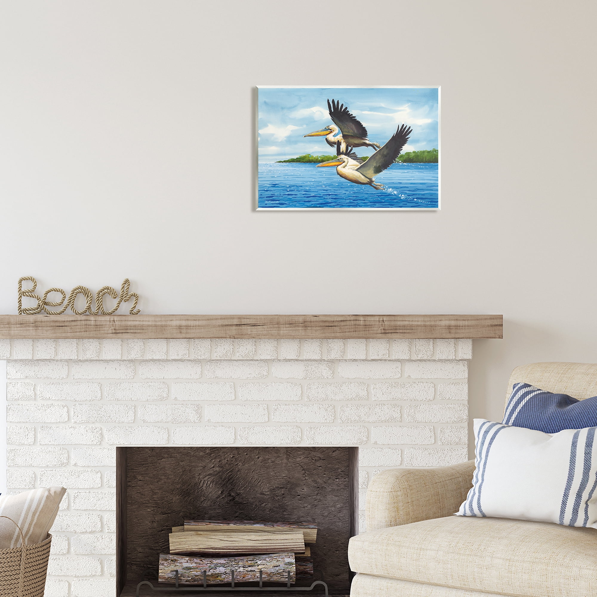 Stupell Industries Splashing Pelicans Flying Animals & Insects Painting Unframed Art Print Wall Art, 19 x 13