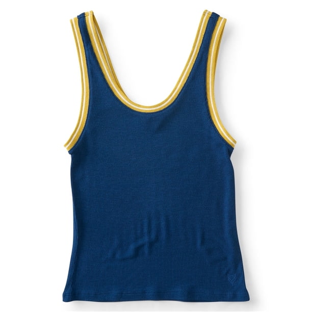 Camiseta sin mangas Aeropostale para mujer recortada y acanalada azul pequeña
