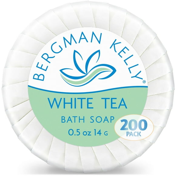 BERGMAN KELLY - Hotel Soap Bars - White Tea, 0.5 oz, 200 PK - Travel Size Luxury Bulk Amenities Bar Soap, Mini Individually Wrapped Round Soap - Small Toiletries for Airbnb, Mot