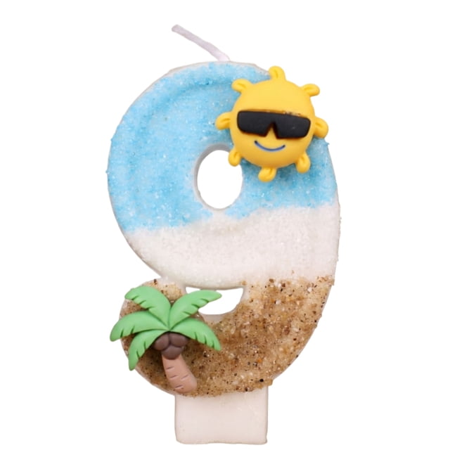 Summer Birthday Decor, Beach Themed Number 9 Birthday Candle With Sunglasses Sun & Palm Tree, Cake Topper for Summer Birthday Party Decorations, Sunglasses Sun & Palm Tree Number 9