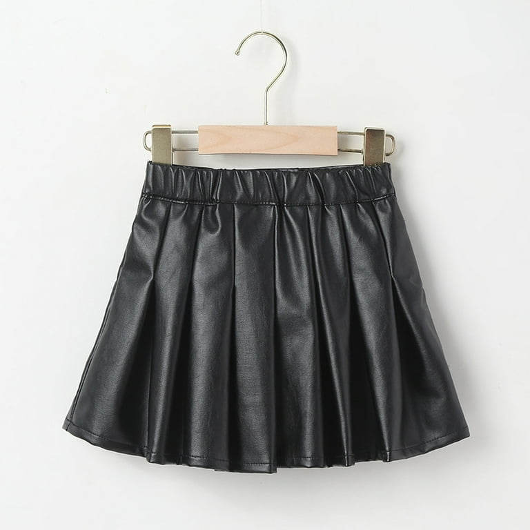 Girls Faux Leather Pleated Skirt Classic high Waisted Mini Skirt Pleated Skirt PU Leather Skirt for Toddler 2 7Y Black Walmart