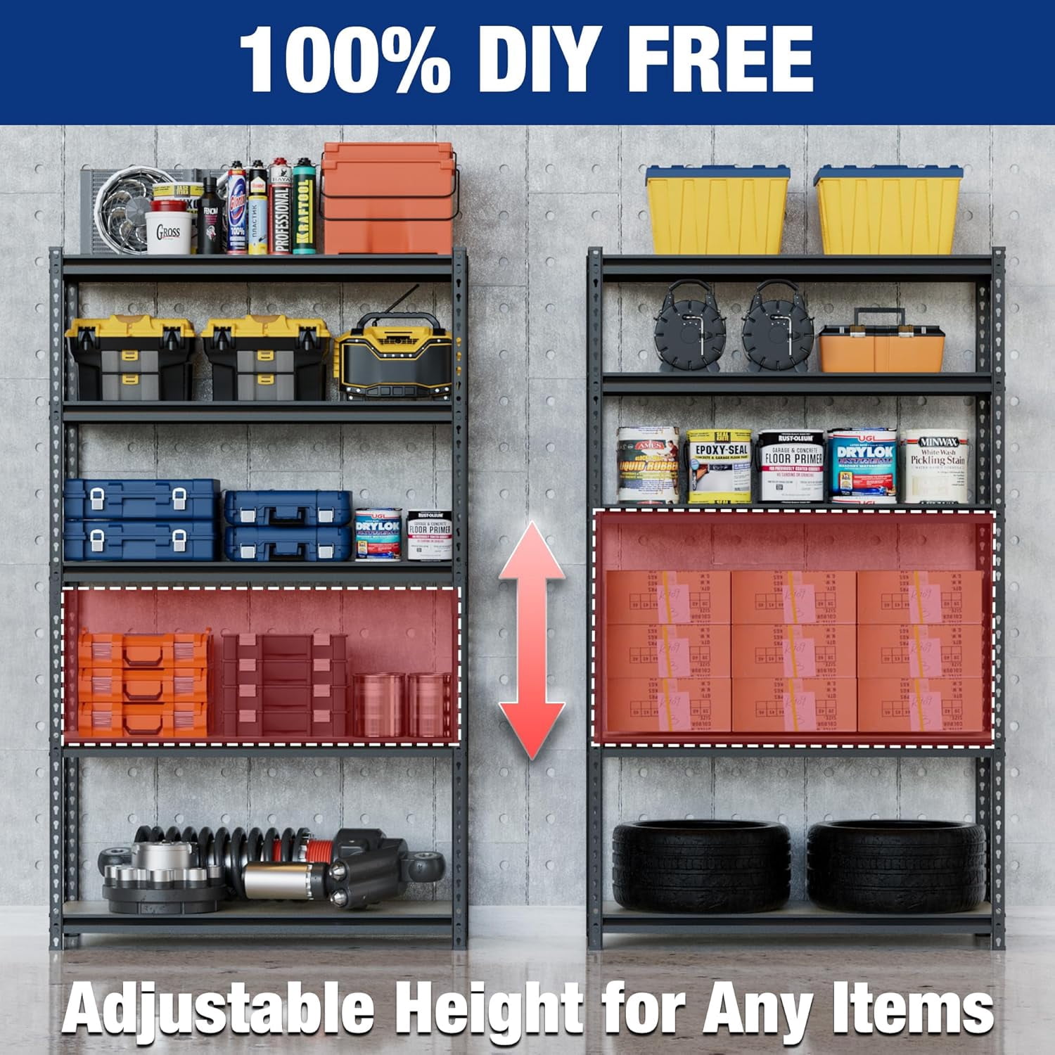 WORKPRO 2180 lbs 5-Tier Storage Shelf, 36"W x 12"D x 72"H, Heavy Duty Adjustable Garage Shelving Unit for Garage, Home, Pantry, Black