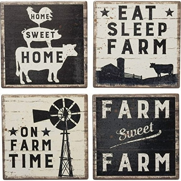 Primitives by Kathy 39412 Absorbent Stone Coasters, Set of 4, Sweet Farm