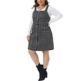 thumbnail image 4 of Plus Size Suspender Dresses for Women High Waist Tweed Single-Breasted Overall Dress 2X Black White, 4 of 6