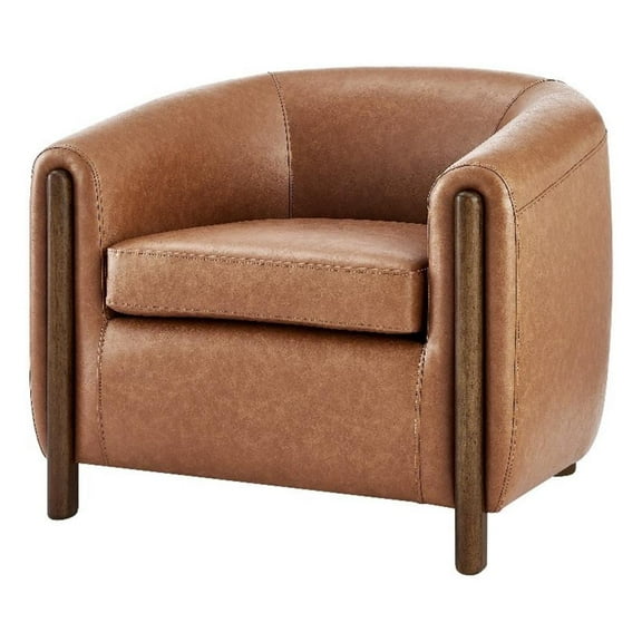 Pemberly Row Modern Faux Leather Accent Arm Chair in Vintage Cider