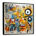 thumbnail image 2 of Designart "Graffiti Art Eyes Chaos in Yellow and Blue I" Abstract Framed Wall Art - Transitional Yellow Abstract Collages Entryway Framed Wall Art Print, 2 of 6