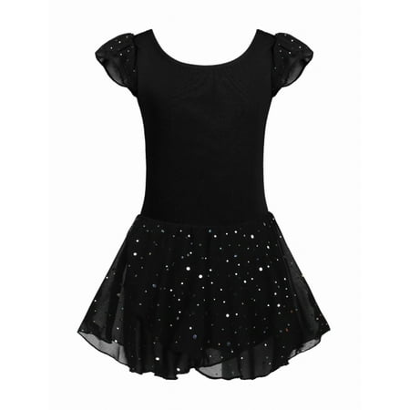 

Arshiner Girls Ballet Dance Dress Leotards Ruffle Sleeve Shiny Ballet Tutu Skirt Black for 4-5Y