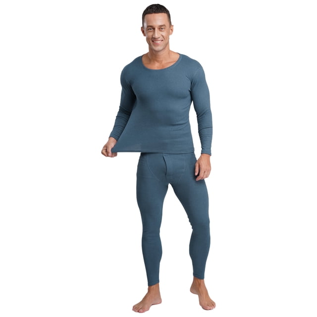 Moggemol Ensemble Thermique d'Hiver pour Homme, Couche de Base Douce avec Encolure Ronde pour la Randonnée en Plein Air Bleu Marine 3TG