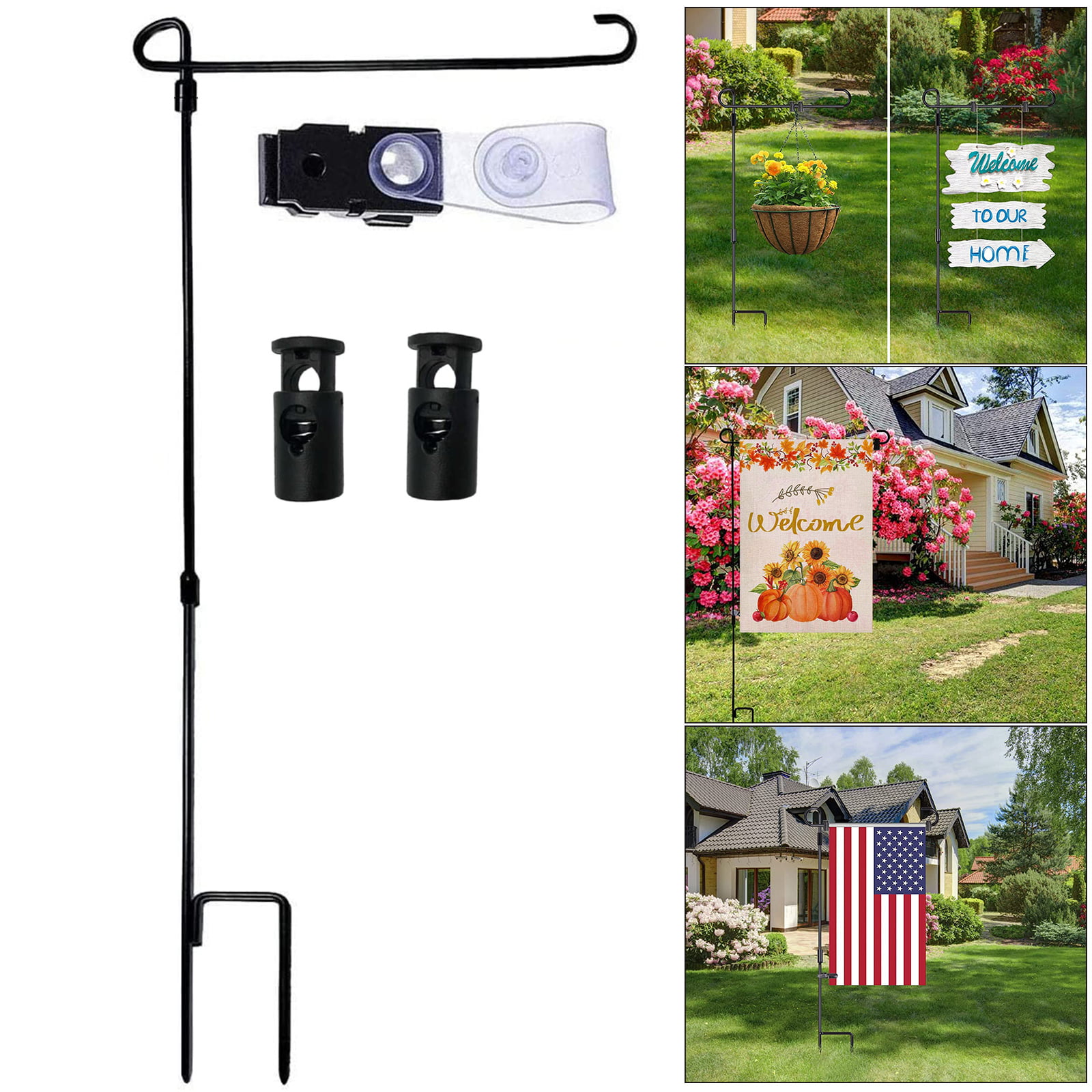 Garden Flag Stand-Holder-Pole with Garden Flag Stoppers and Anti-Wind Clips 3... 