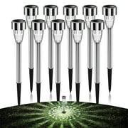 COFEST 10-Pack Solar Powered LED Outdoor Lights, IP65 Waterproof, White & Warm Light, Easy Installation for Garden, Yard & Patio Silver