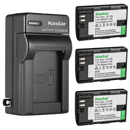 Kastar 3-Pack LP-E6 Battery and AC Wall Charger Replacement for Canon EOS 60Da Z CAM E2C Professional 4K Cinema Camera Marshall On-Camera HDMI Monitor IKAN On-Camera HDMI Monitor