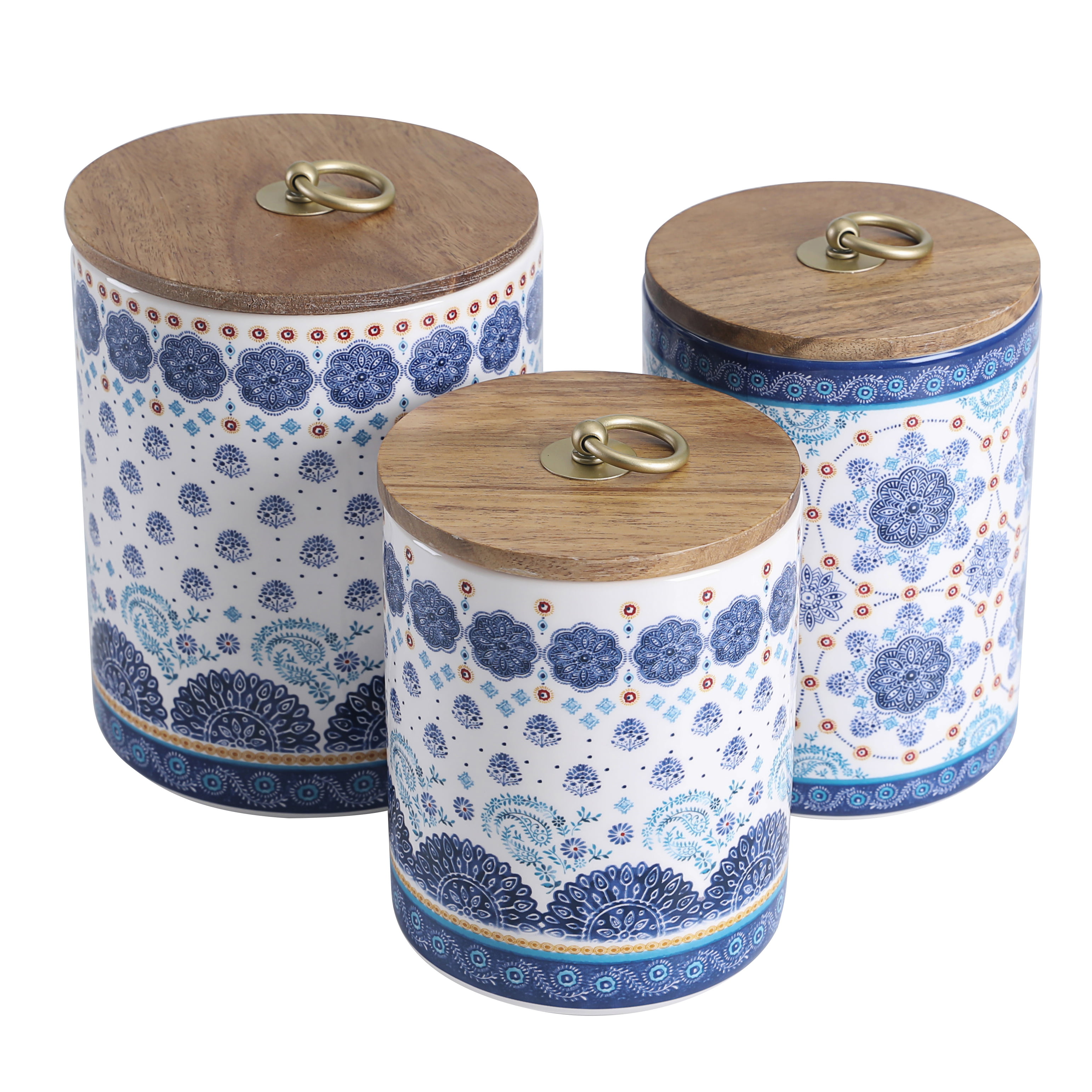 DII Kitchen Accessories Collection Ceramic, Canister Set, 4.5 Cup/3  Cup/1.25 Cup, Blue Tile