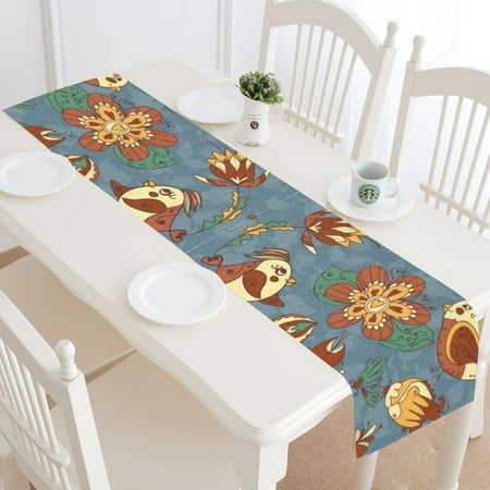 

MYPOP Flower And Bird Cotton Linen Table Runner 16x72 Inches