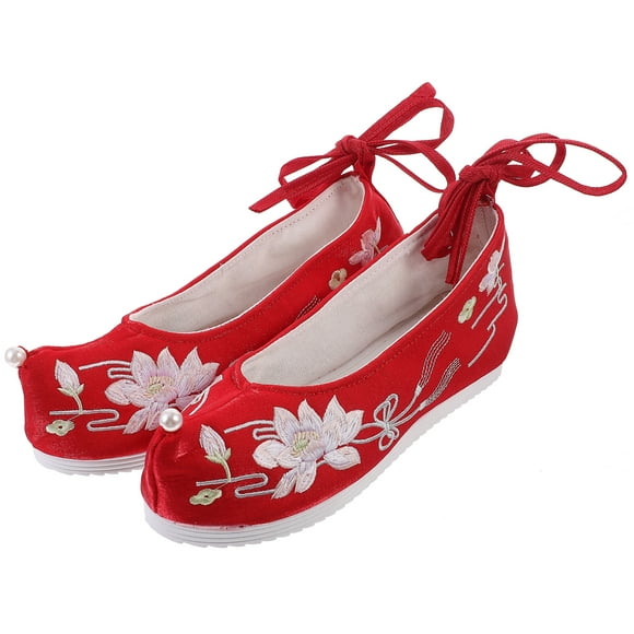 1 Pair Chinese Style Embroidery Slippers Fashionable Wedge Heel Hanfu Shoes