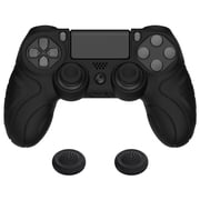 PlayVital Guardian Edition Black Ergonomic Soft Anti-Slip Controller Silicone Case for Playstation 4, Rubber Protector Skin with Joystick Caps for PS4 Slim for PS4 Pro Controller