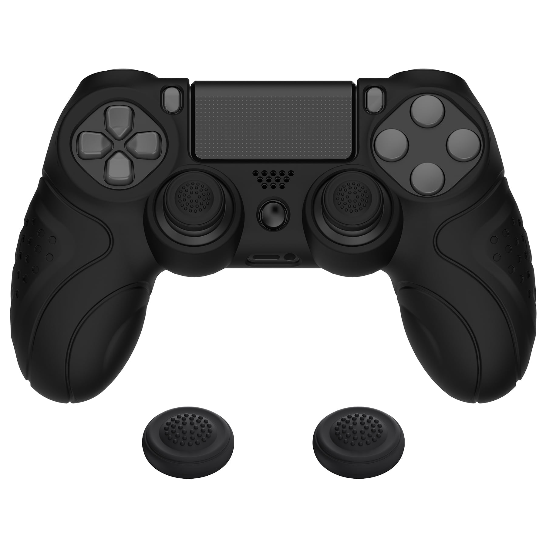 PlayVital Guardian Edition Black Ergonomic Soft Anti-Slip Controller Silicone Case for Playstation 4, Rubber Protector Skin with Joystick Caps for PS4 Slim for PS4 Pro Controller