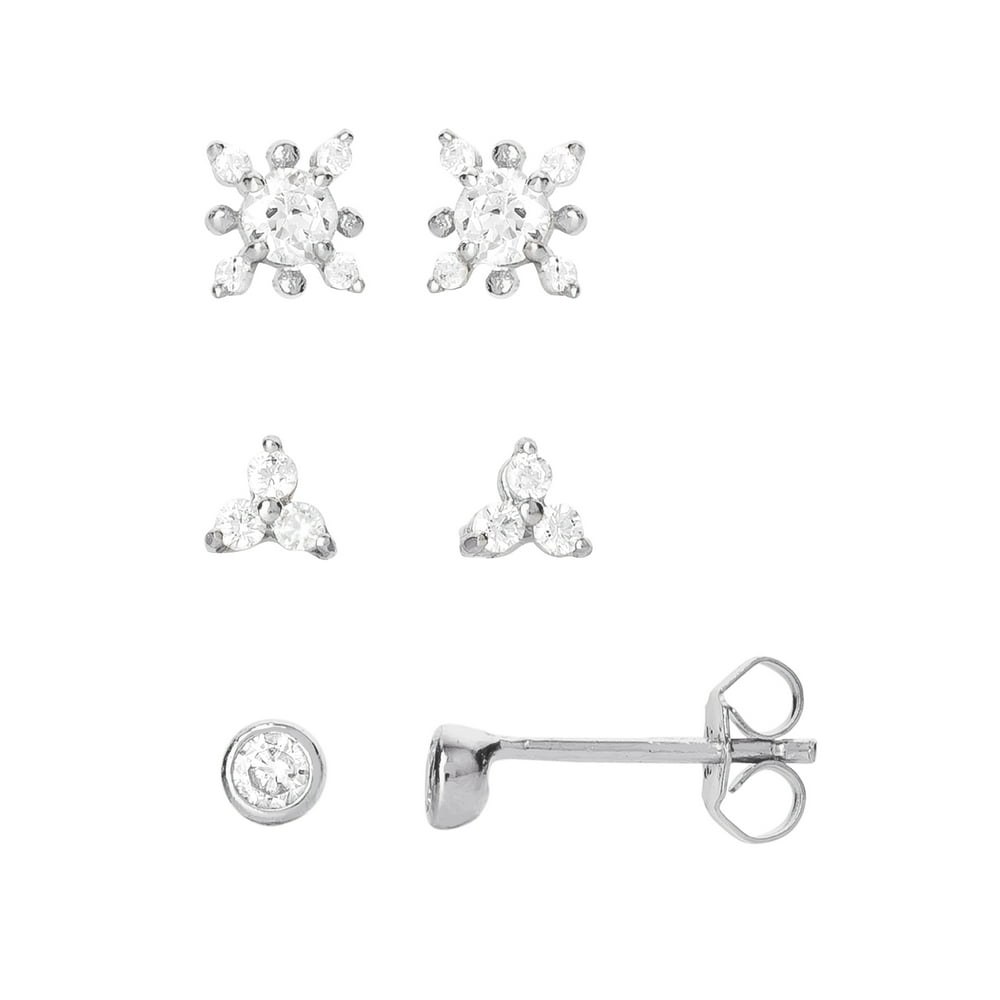 Believe by Brilliance STERLING SILVER CUBIC ZIRCONIA STUD, STARBURST