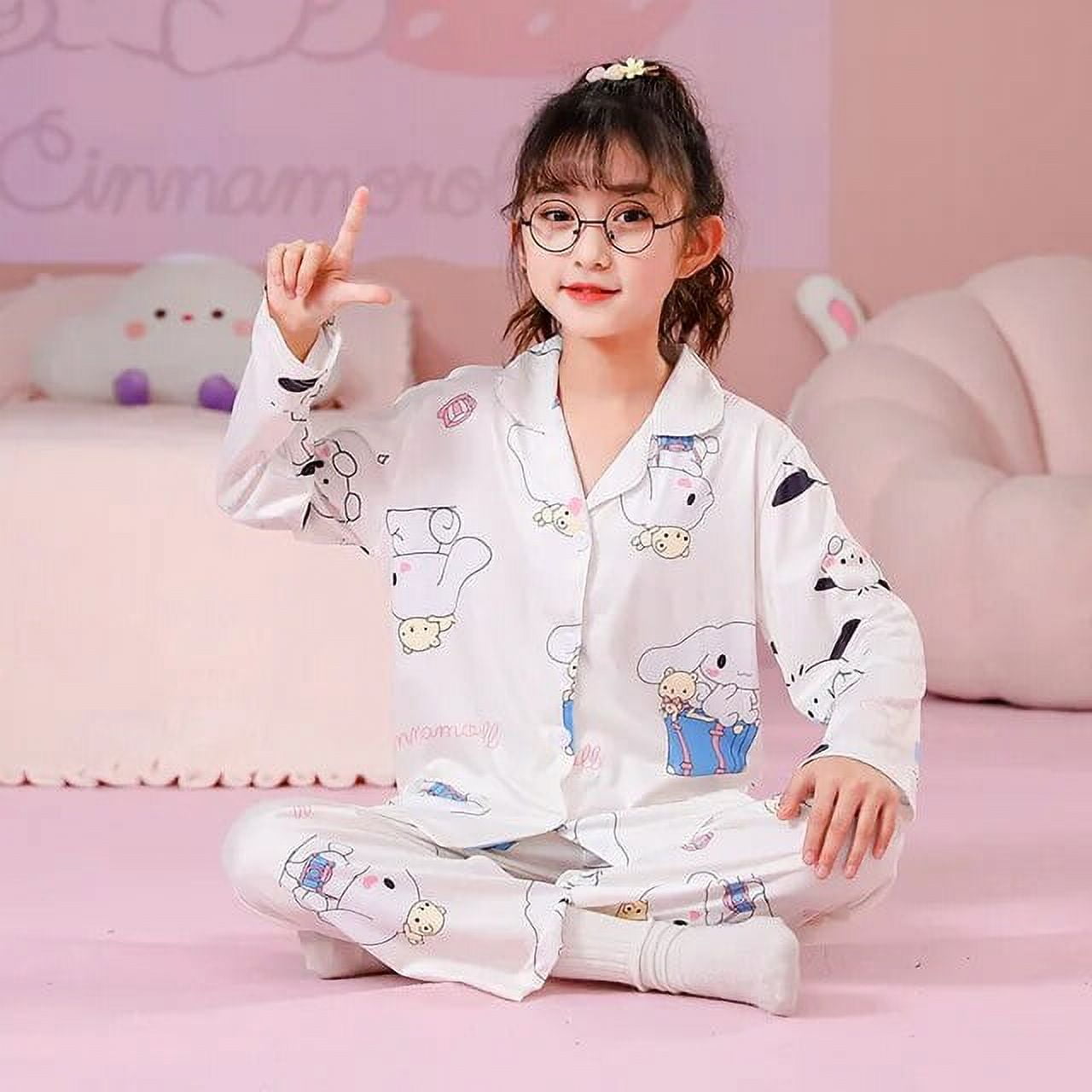 Sanrio Kuromi Children Pajama Suit Long Sleeved Cartoon Cinnamoroll Hello Kitty Autumn Anime Cute Sleepwear Student Kids Clothes