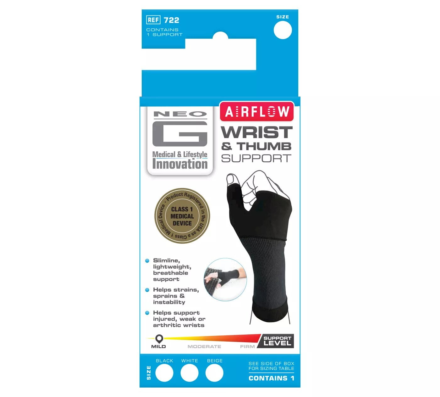 Neo G Airflow Wrist and Thumb Support, MedicalGrade Brace for Left or