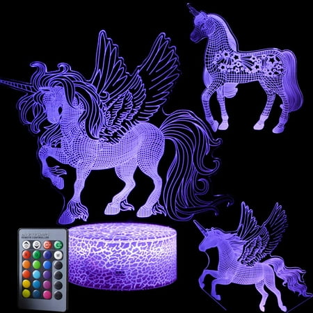3D Unicorn Night Light - 3D Illusion Lamp 3 Pattern and 16 Color Change Decor Lamp with Remote Control for Kids Best Birthday Gifts Toys for Boys Girls Baby Age 1 2 3 4-5 6 7 8 9 Year