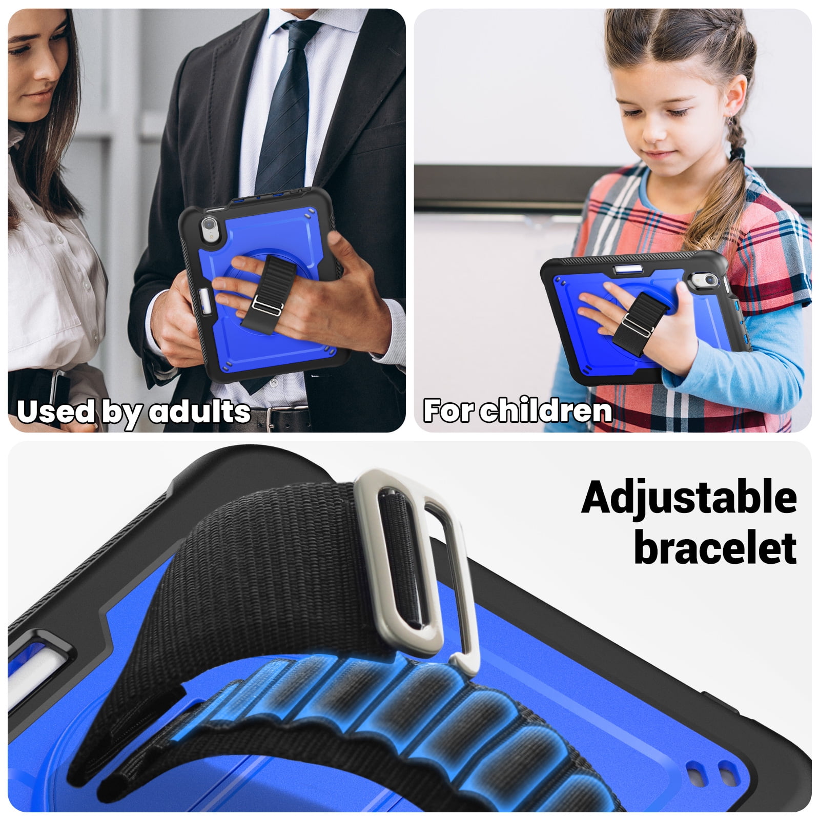 ELEHOLD Rugged Case For Apple iPad 11th(A16) 2025/10th Gen 2022,360 Rotating Stand Hand Strap Shoulder Strap Pencil Holder Full-Body Heavy Duty Shockproof Protective Case,Darkblue