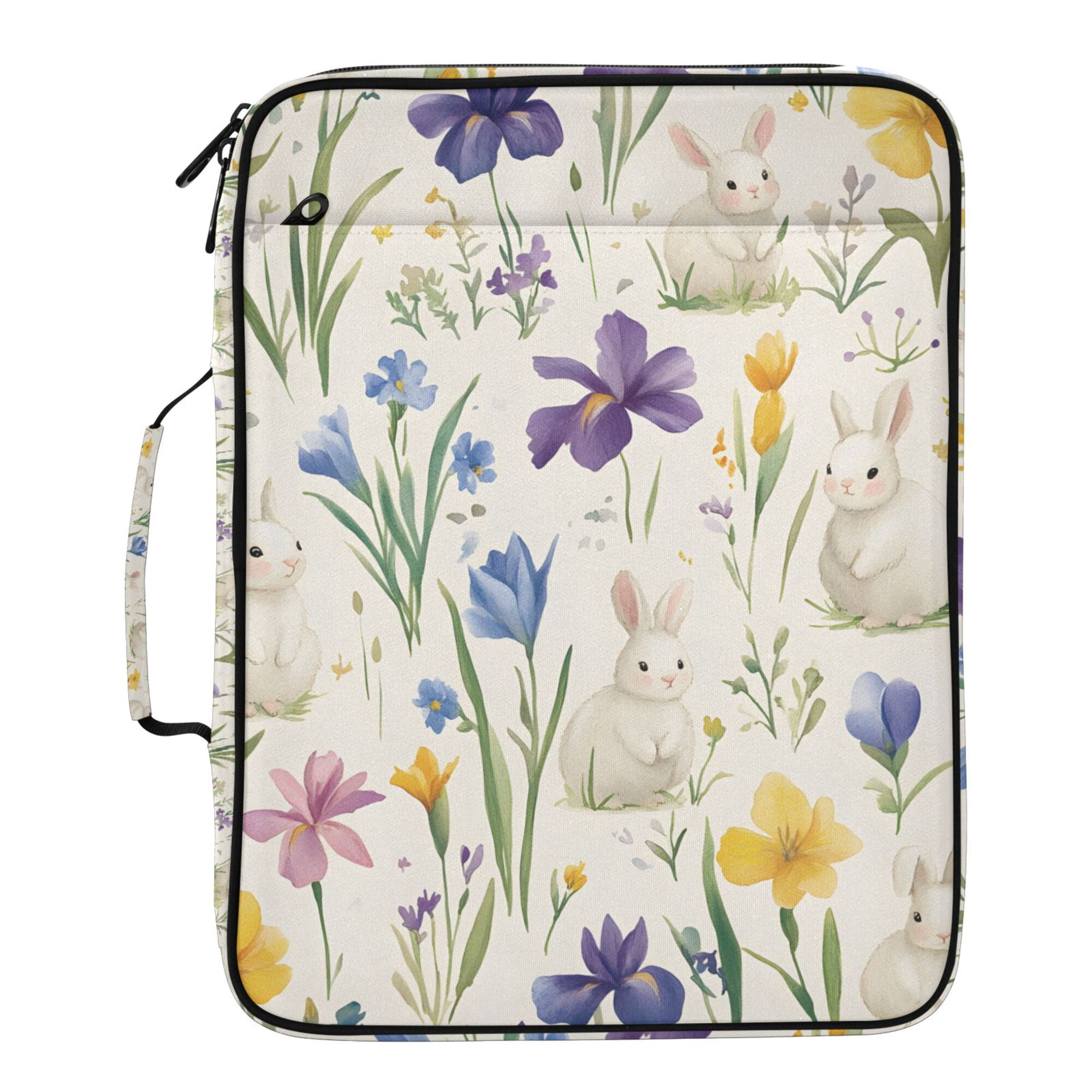 FORMRS Accordion File Folder A4 Size 7-Pocket Expanding Document Organizer Bag with 3 Ring Binder, Blue Floral Rabbit