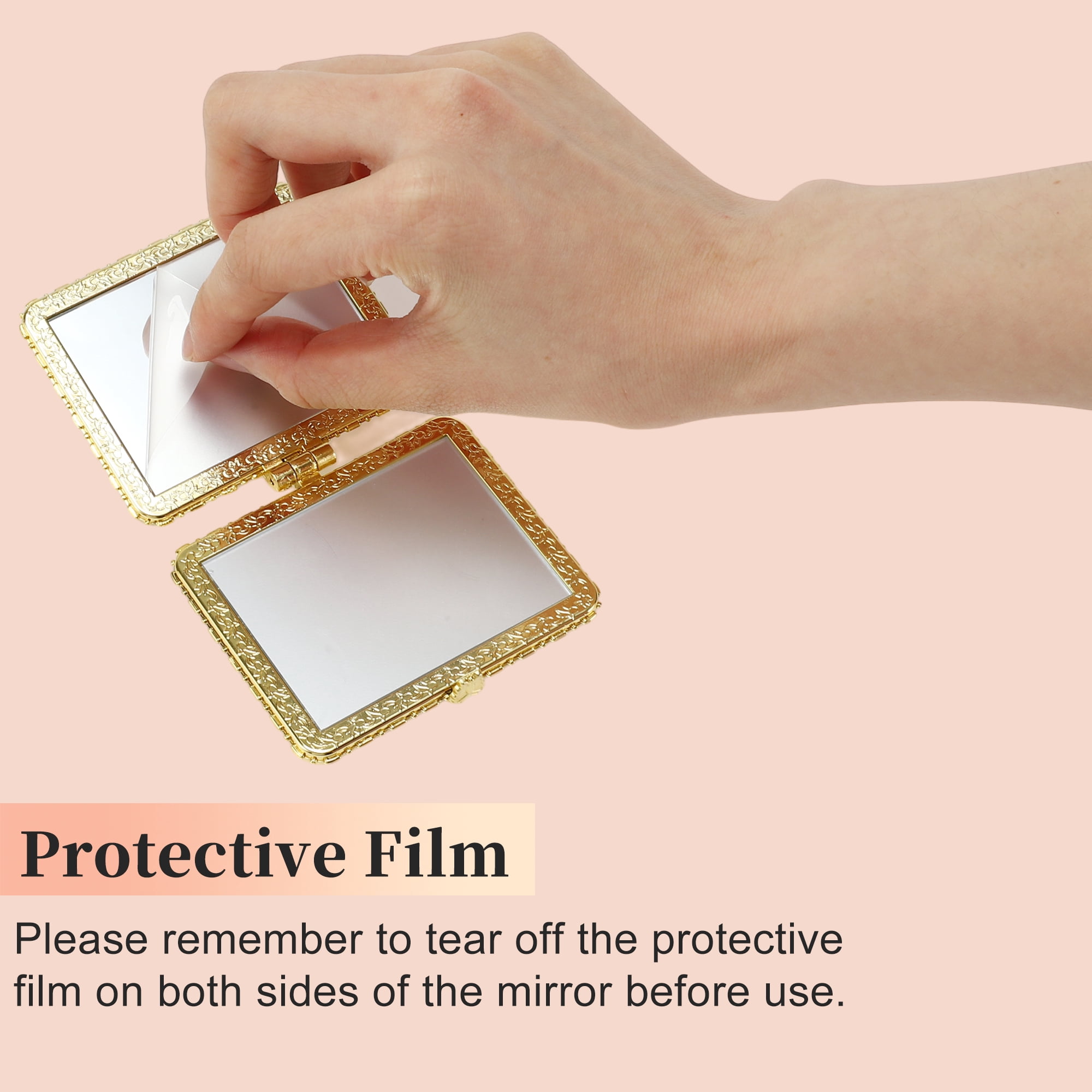 Unique Bargains Flower Square Pocket Mirror Black