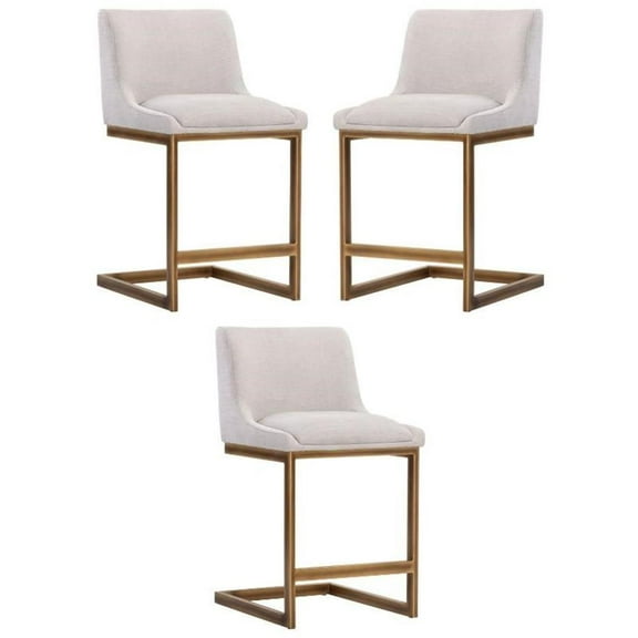 Home Square Holly 26" Fabric Counter Stool in Soft Gray/Rustic Bronze - Set of 3