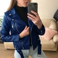 thumbnail image 2 of Uooqdmx Leather Jacket Women Motorcycle Jacket Cool Faux Leather Jacket Long Sleeve Zipper Coat Fall Short Jacket Fall Jackets for Women 2024 Blue 2XL, 2 of 5