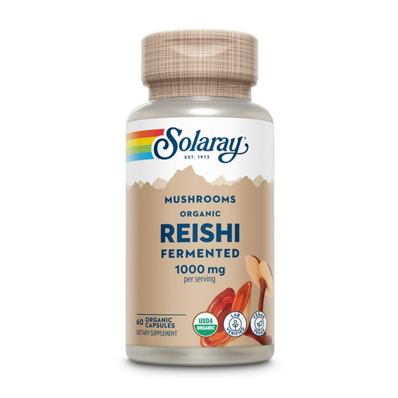 Solaray Fermented Reishi Mushroom 500mg | Healthy Immune, Heart & Brain Function Support | Energy & Mood Supplement | 60 VegCaps