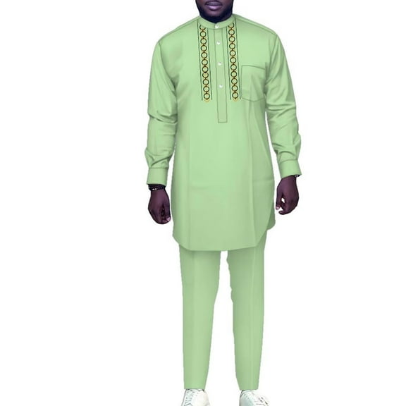 African Men Clothing Fit Dashiki Long Sleeve Shirt Pants 2 Piece Sets Embroidery Traditional Outfits African Suits for Men WYN1905