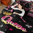 thumbnail image 4 of Castle Fairy Teens Queen Crown Twin Bedding Sets 7-Piece,Bling Butterflies Cheetah Print Bedding Comforter Set Microfiber,Black Pink Breathable Sheet Sets,Breathable Home Decor,Reversible, 4 of 8