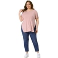 thumbnail image 3 of DARING DIVA Women's Plus Top Round Neck Side Split Hem T-Shirts 4X Pink, 3 of 6