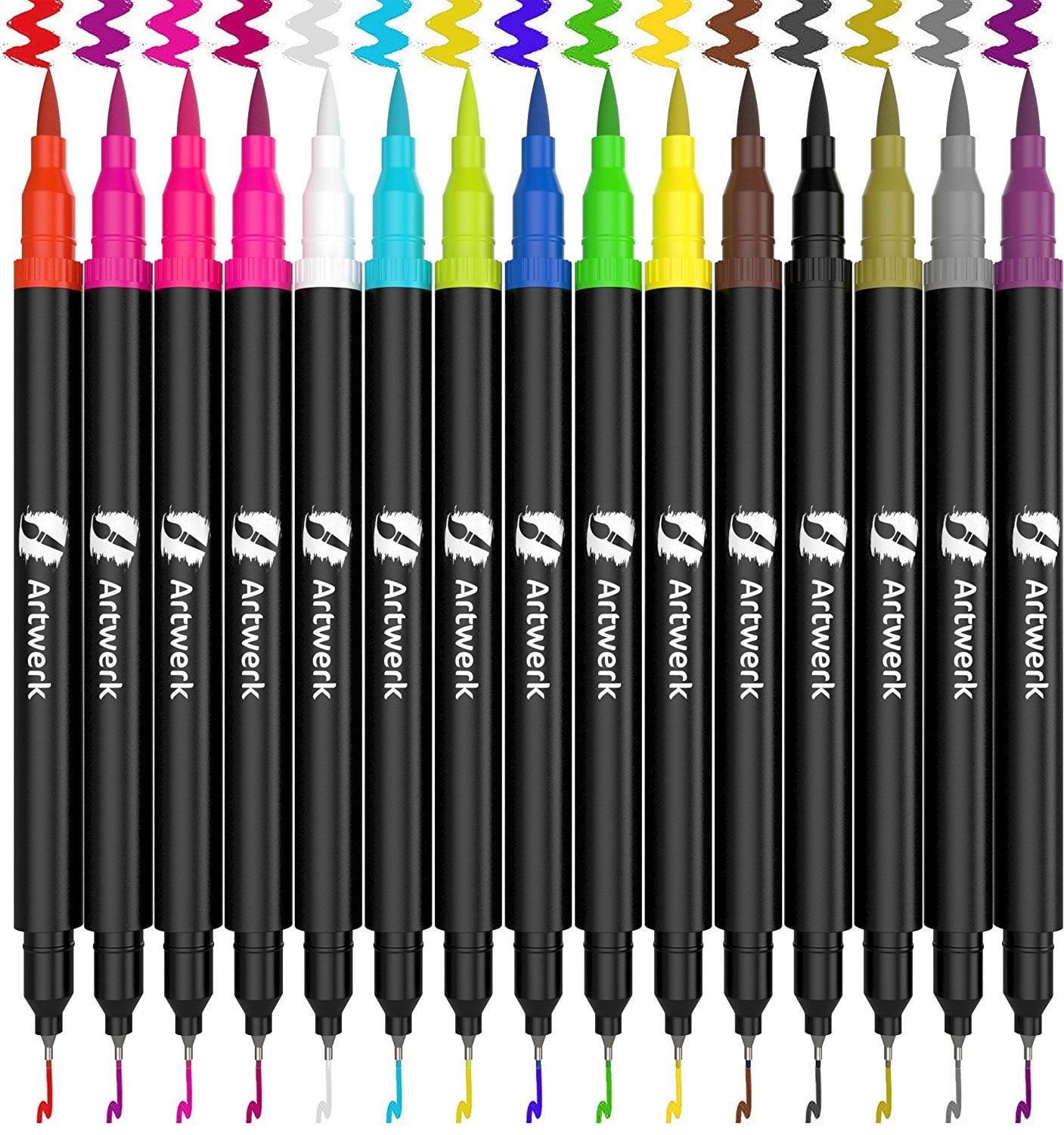 15 Pack Dual Tip Brush Marker Pens ArtWerk Colored Brush Pen [Non-Toxic