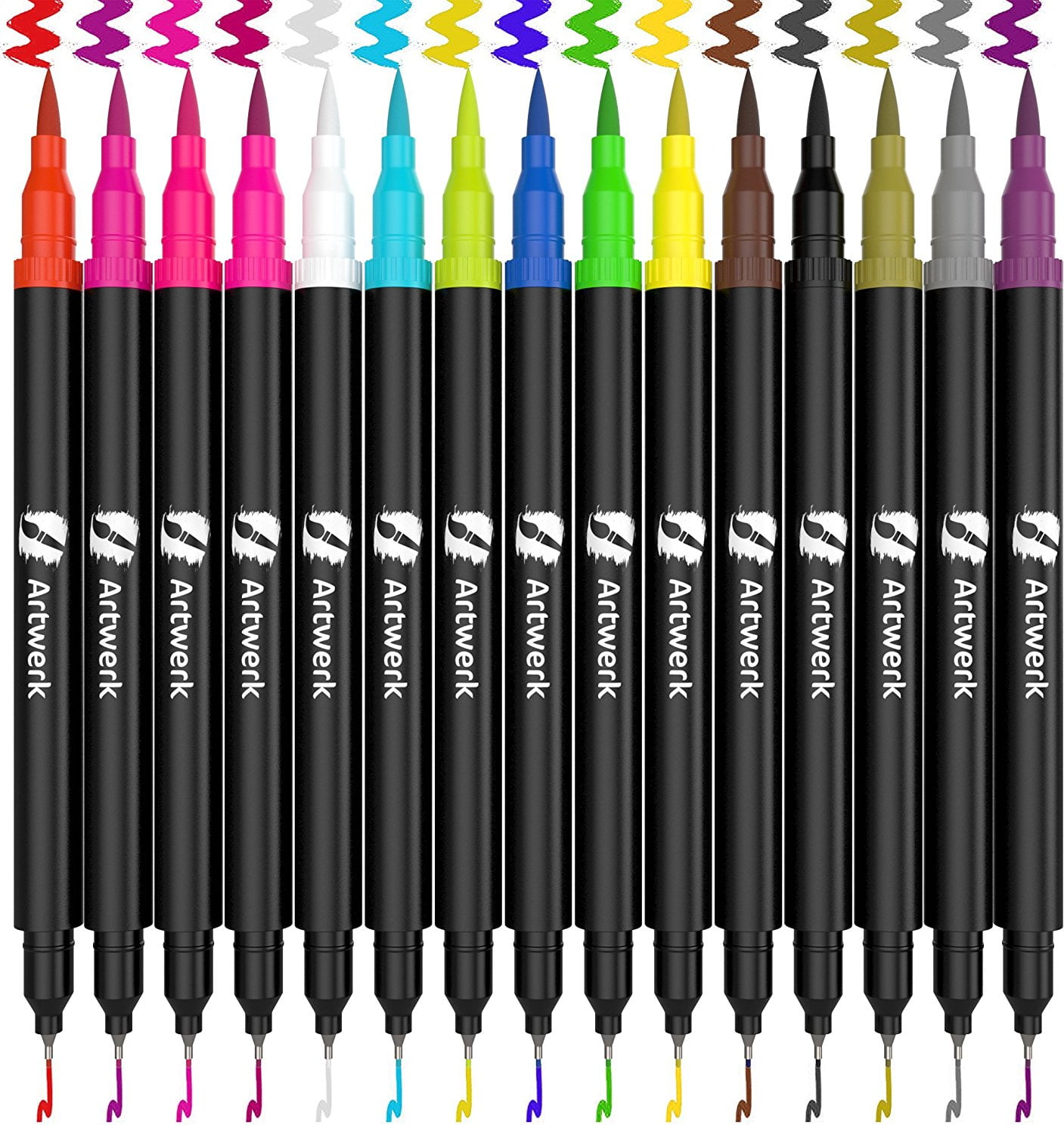 15 Pack Dual Tip Brush Marker Pens ArtWerk Colored Brush Pen Non Toxic