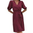 thumbnail image 3 of JBXKXYW Dresses For Women 2024 Women's Spring Midi Dress Long Puff Sleeve Wrap V Neck Flowy Ruffle Pleated Casual Dresses Womens Dresses （Red,S）, 3 of 3
