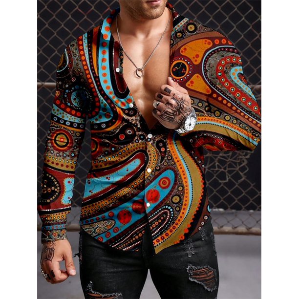 Camisas de manga larga para hombre estilo retro de otoño, tendencia de estilo étnico, ropa para hombre, camisas casuales con personalidad de moda, camisetas de manga larga para hombre