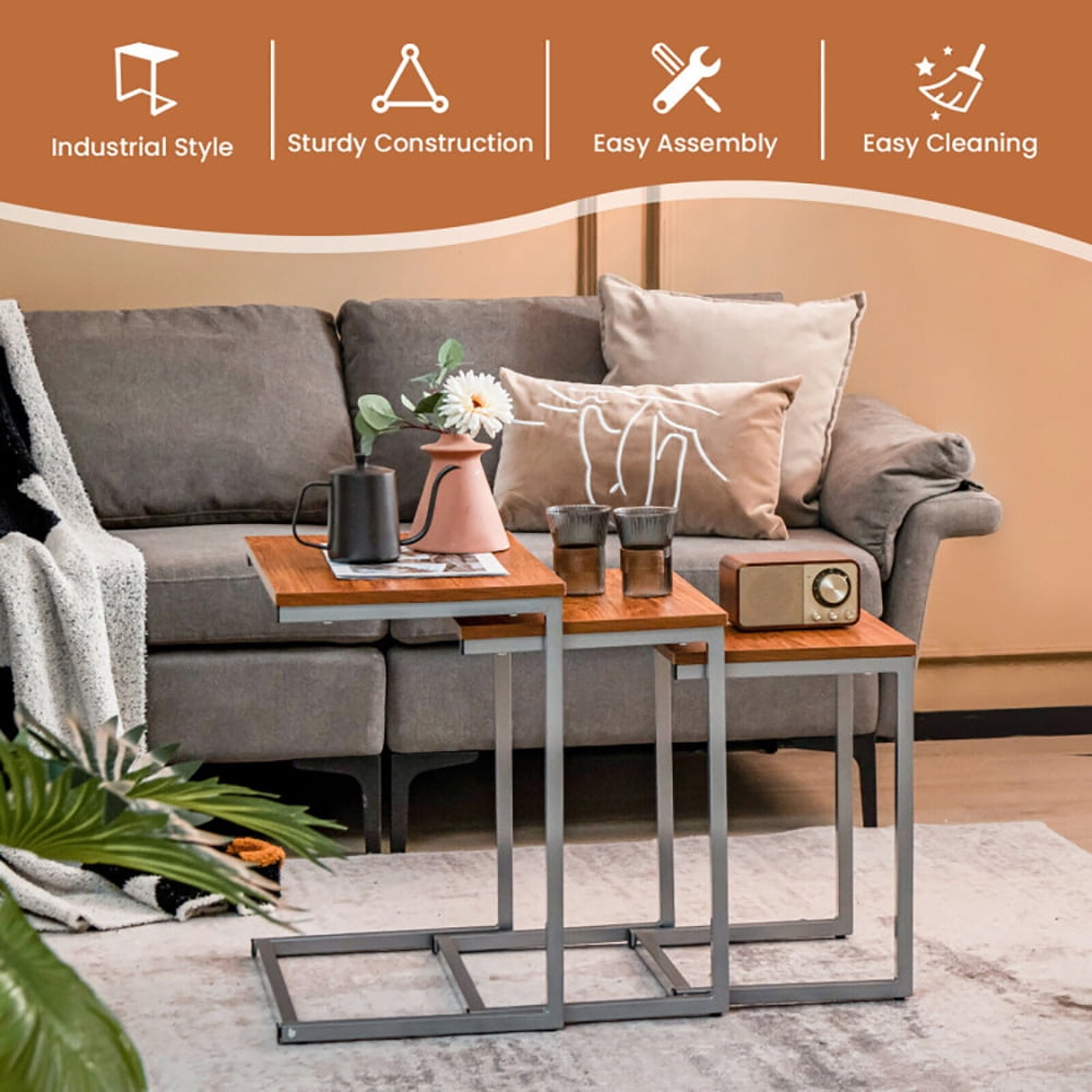 Finihen End Side Table, Rectangular Coffee Table, 3 Pieces Multifunctional Coffee End Table Set, for Living Room, Bedroom, Brown