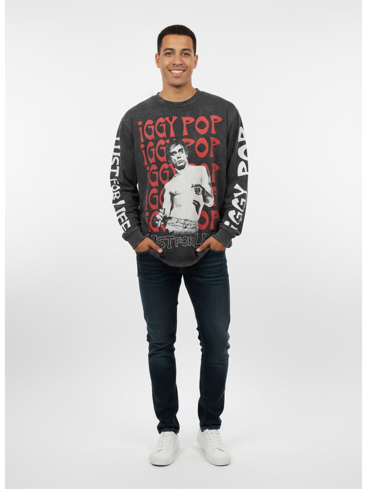 Iggy Pop Men's Mineral Washed Boxy Fit Long Sleeve Graphic Tee Shirt, Sizes XS-4XLT