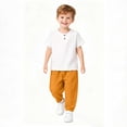 thumbnail image 6 of SGFCWSX Boys 2 Piece Outfits Henley Short Sleeve T-Shirt Jogger Pants Summer Casual Linen Cotton Clothes Set Orange Size 12M, 6 of 6