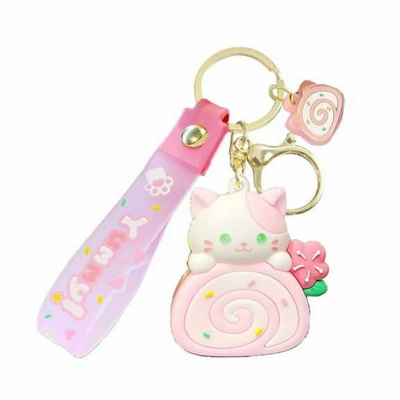Anime Key Chain Fun Key Accessory Fun Cake Roll Bag Pendant Keychain Ornament Eye Catching Cat Keyrings for Handbag Bag