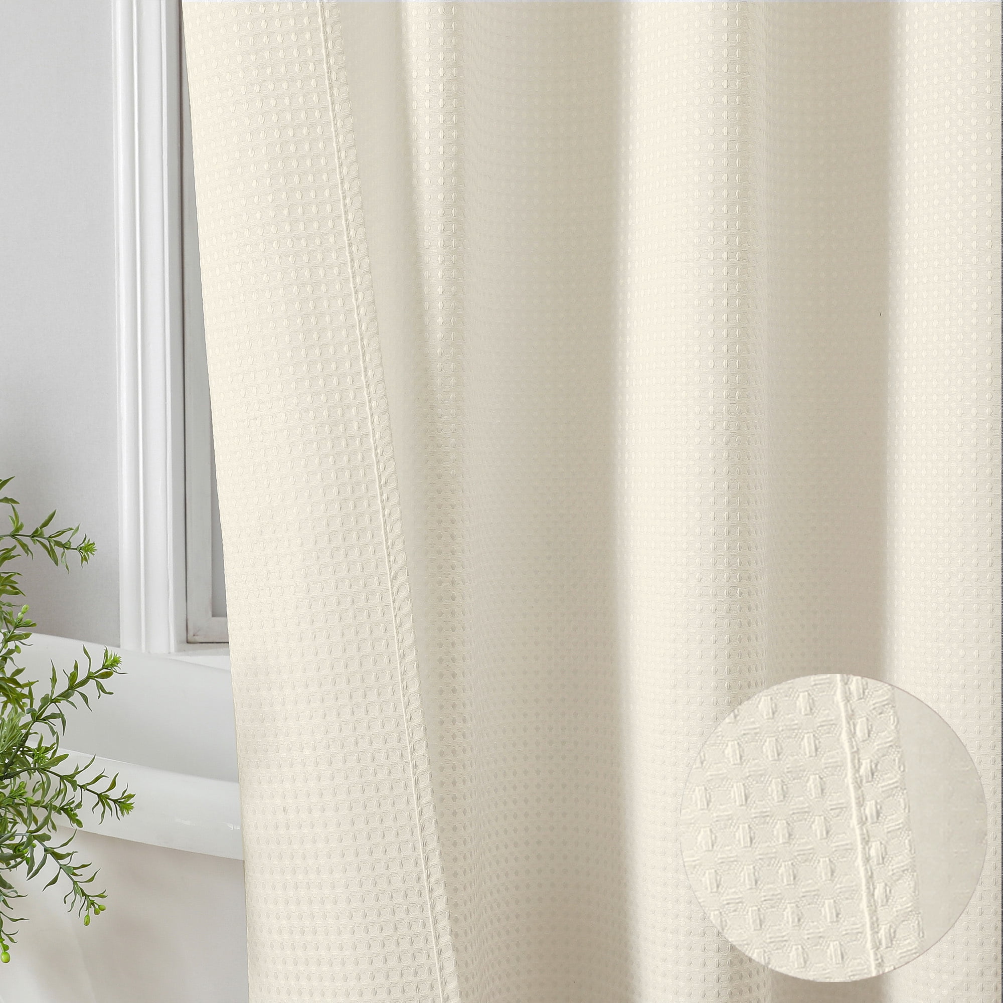 OVZME Cream Extra Long Waffle Textured Cloth Shower Curtain - 96 inch Long Hotel Luxury Heavy Duty Soft Fabric Shower Curtains for Bathroom, 72"Wx96"H, Cream