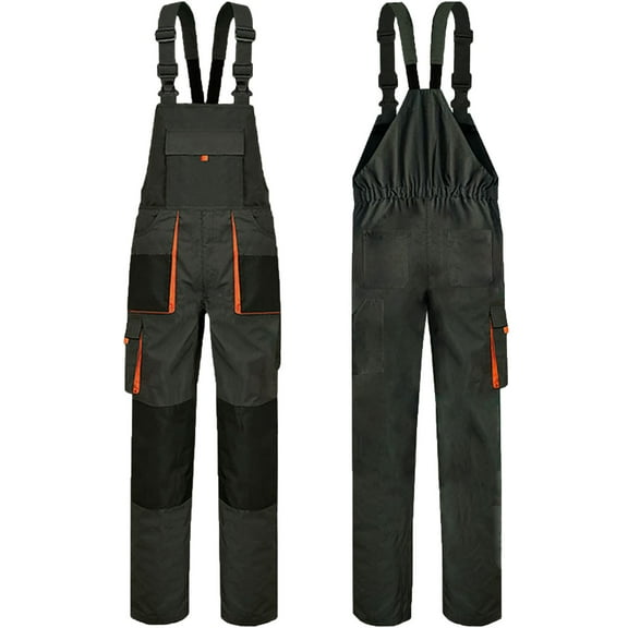 FAWUUDO Men's Bib Overalls Sturdy Canvas Work Overalls with Knee Pad Pockets Dark Gray