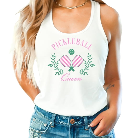 Pickleball Queen Tank Top for Women and Teens Funny and Sporty Pickleball Player Graphic Shirt White Tank Top Large