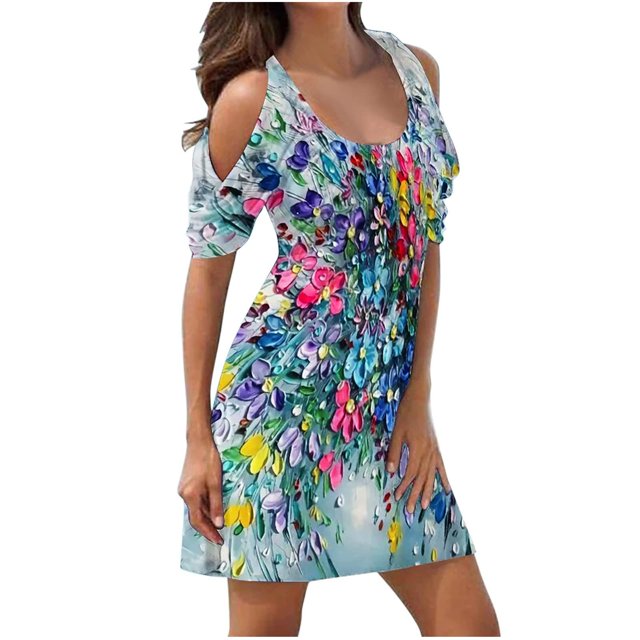 Vestido largo con cuello redondo y manga corta estampado a la moda para mujer Pompotops ghjkhdj13314
