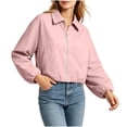 thumbnail image 4 of Karymi Rain Jacket Collared Zip Up Cropped Jacket, Elastic Bubble Hem Long Sleeve Windbreaker Coat with Side Pockets Womens Tops Dressy Casual, 4 of 9