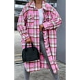 thumbnail image 1 of FOCUSNORM Women Shacket Button-down Shirt, Irregular Plaid Print Long Sleeve Lapel Outerwear, 1 of 2