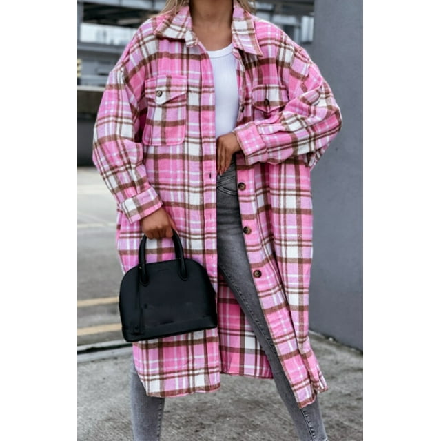 Cardigan Long à Carreaux pour Femmes Veste Surchemise Manches Longues Décontractée Automne