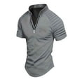 thumbnail image 2 of JTieacloth Button Classic T-Shirt Men's Slim Fit Zipper Shirt Casual Stretch Shoulder Pleated Zip Up Shirt Modern Stylish Long Sleeve Top For Men Gray XL, 2 of 5
